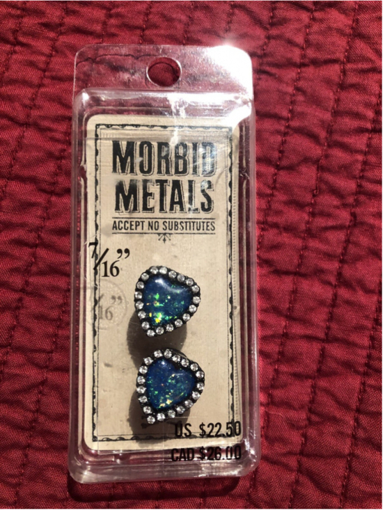 MORBID METALS Jewelry - Morbid Metals 7/16G Black Opal Heart Plugs